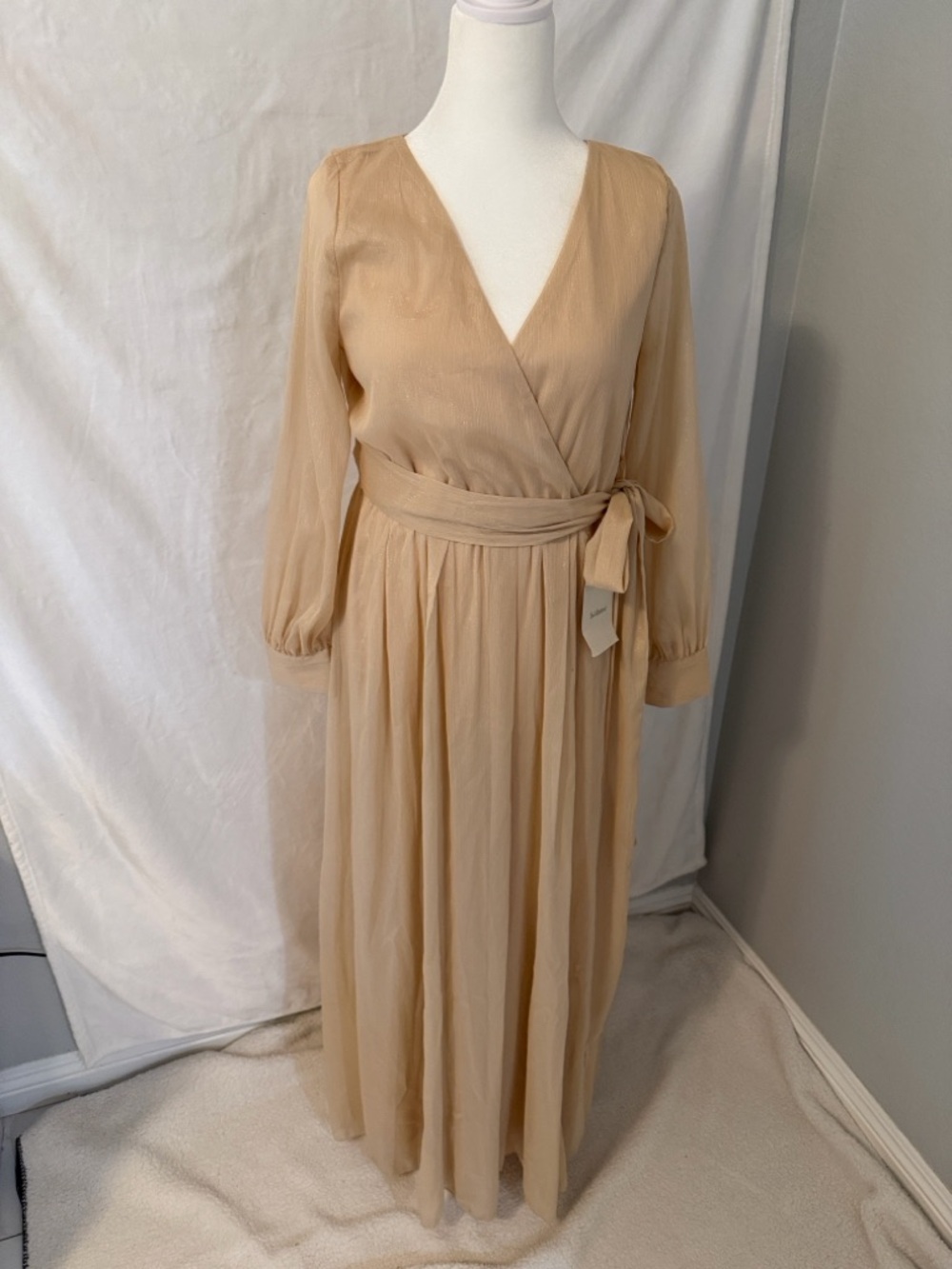 bohme Beige Wrap Maxi Dress with Waist Tie